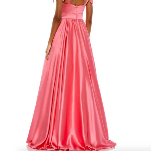 MAC DUGGAL 67981 TIE SHOULDER SWEETHEART NECK CORAL SATIN BALL-GOWN sz 2 - Picture 7 of 7